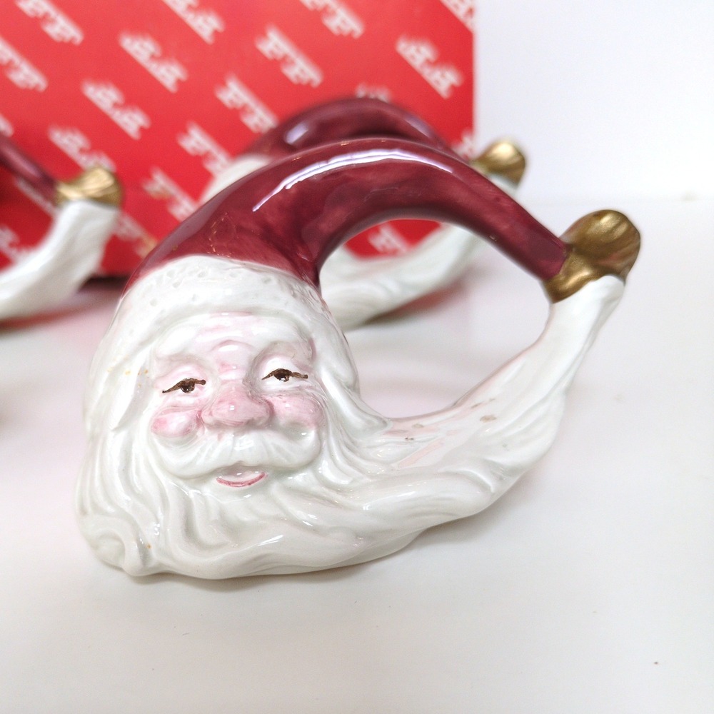 Vtg 90's Fitz and Floyd Santa Napkin Rings Old World Christmas Holiday Set of 8 - Picture 2 of 13